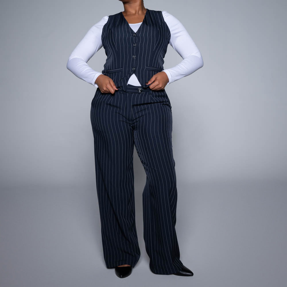Navy Stripe Slax Suit Pants