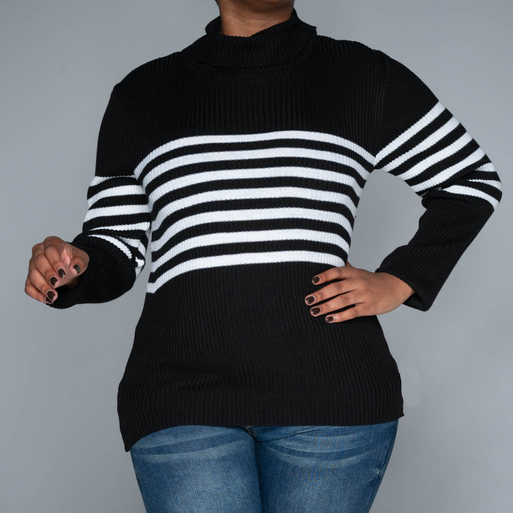 Black Stripe Poloneck Jumper