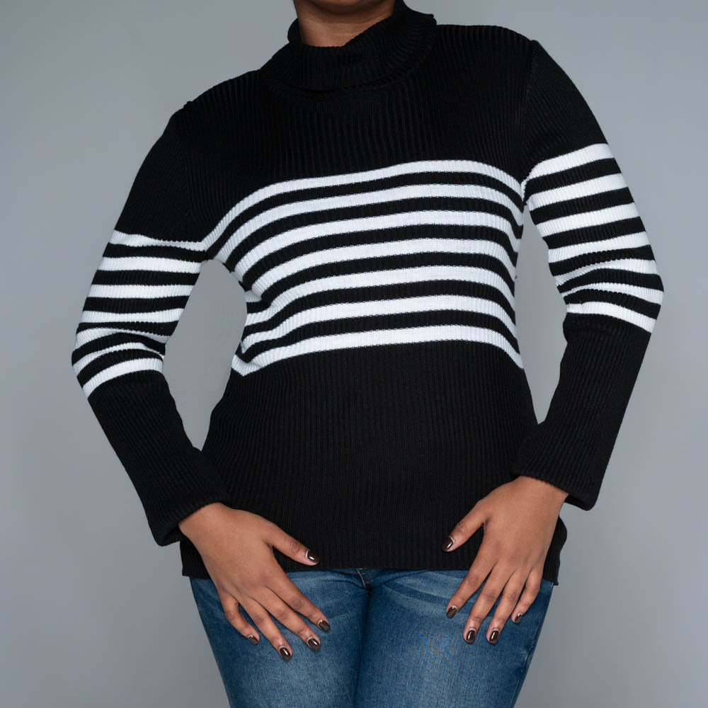 Black Stripe Poloneck Jumper