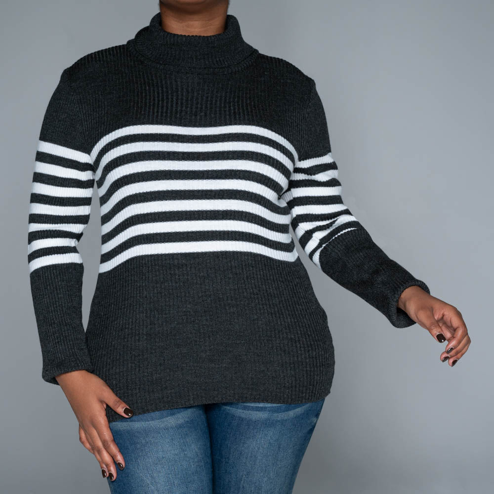 Charcoal Stripe Poloneck Jumper