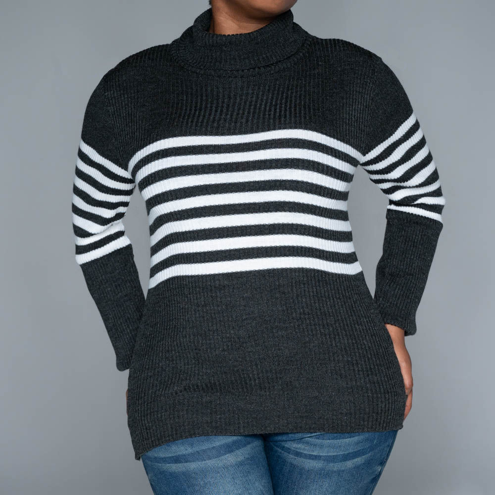 Charcoal Stripe Poloneck Jumper