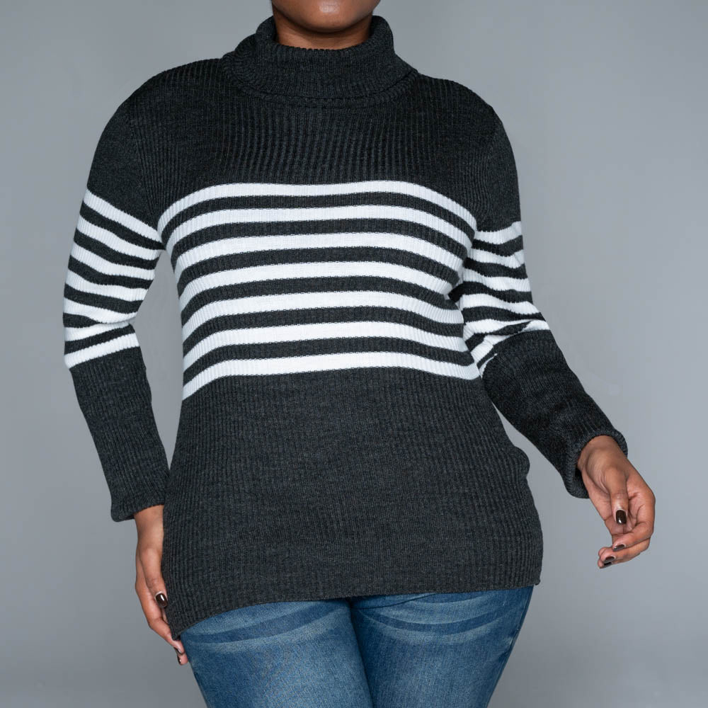 Charcoal Stripe Poloneck Jumper