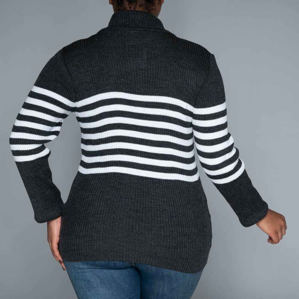 Charcoal Stripe Poloneck Jumper