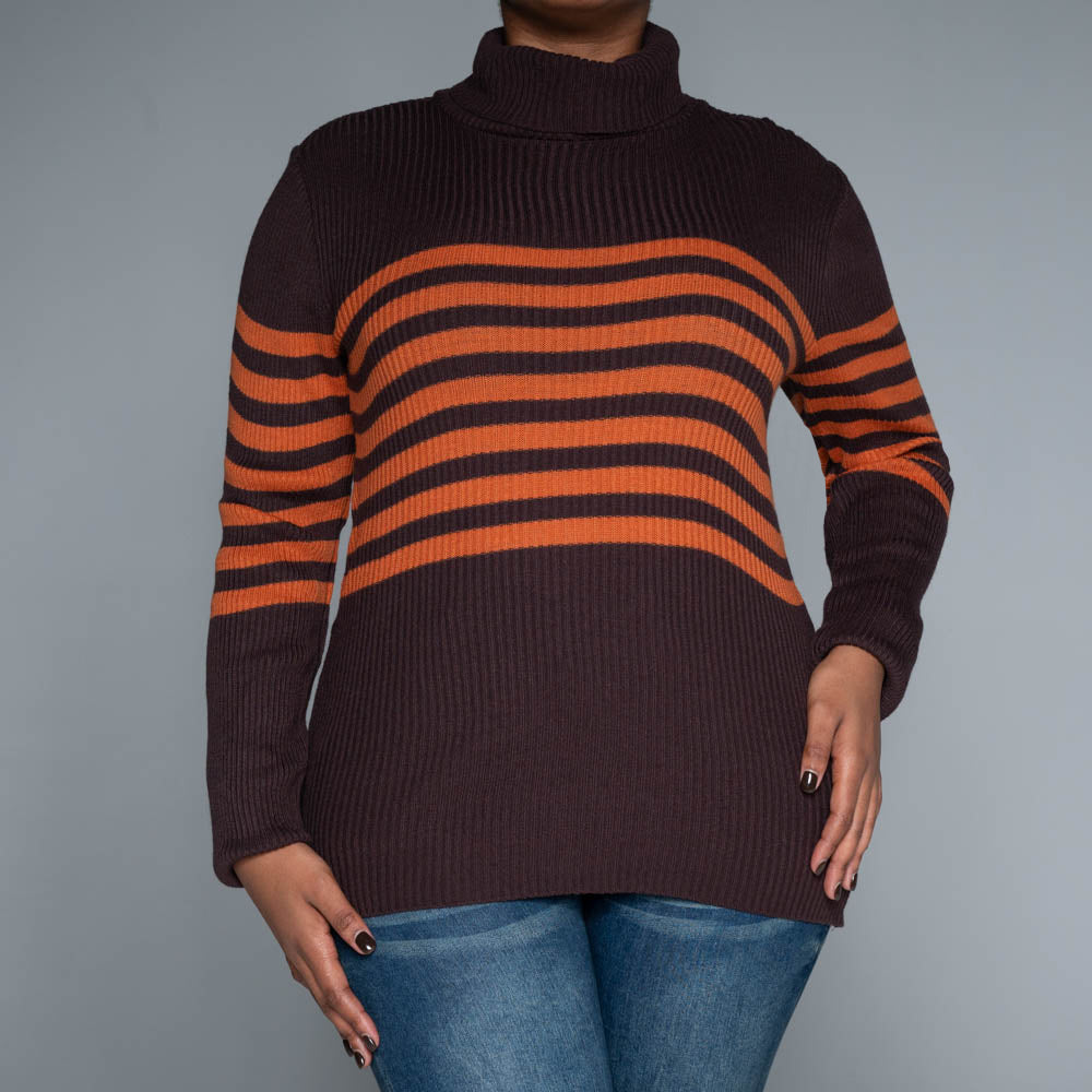 Chocolate Stripe Poloneck Jumper