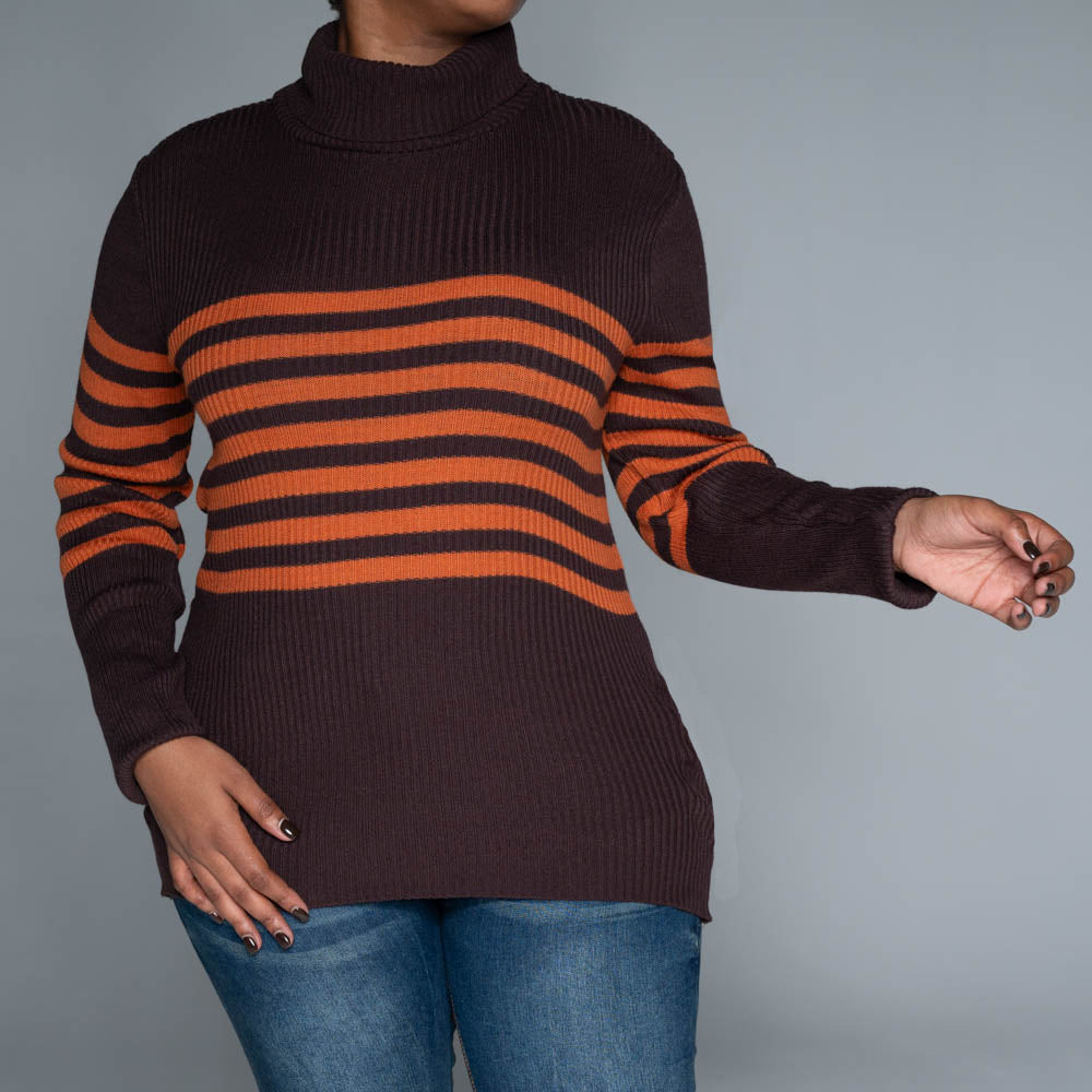 Chocolate Stripe Poloneck Jumper