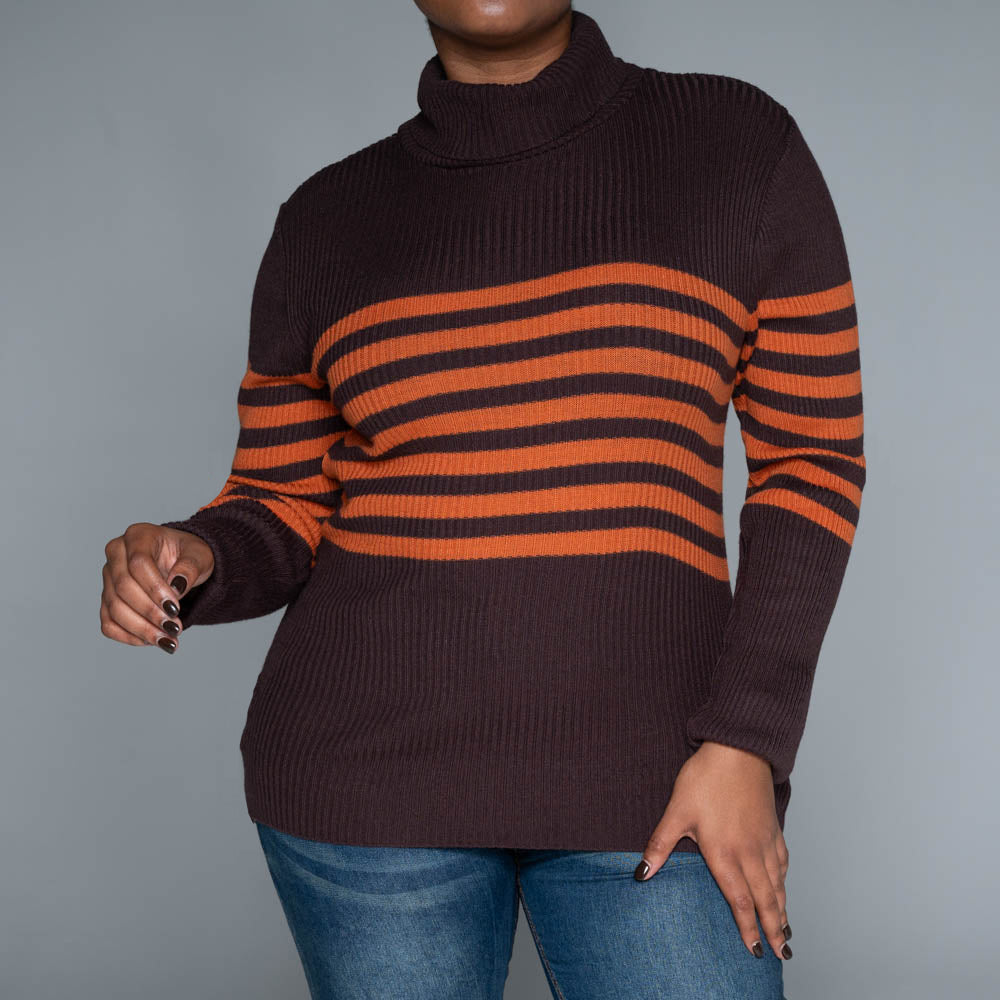 Chocolate Stripe Poloneck Jumper