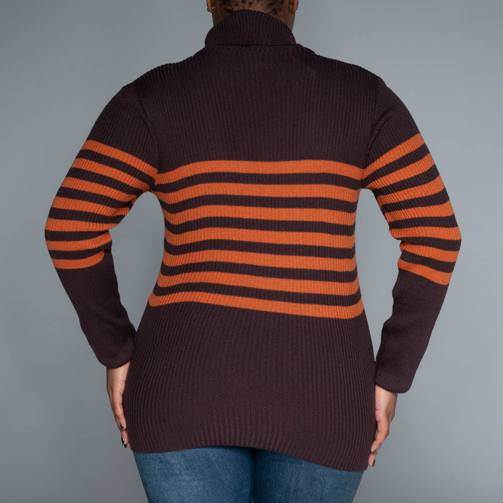 Chocolate Stripe Poloneck Jumper