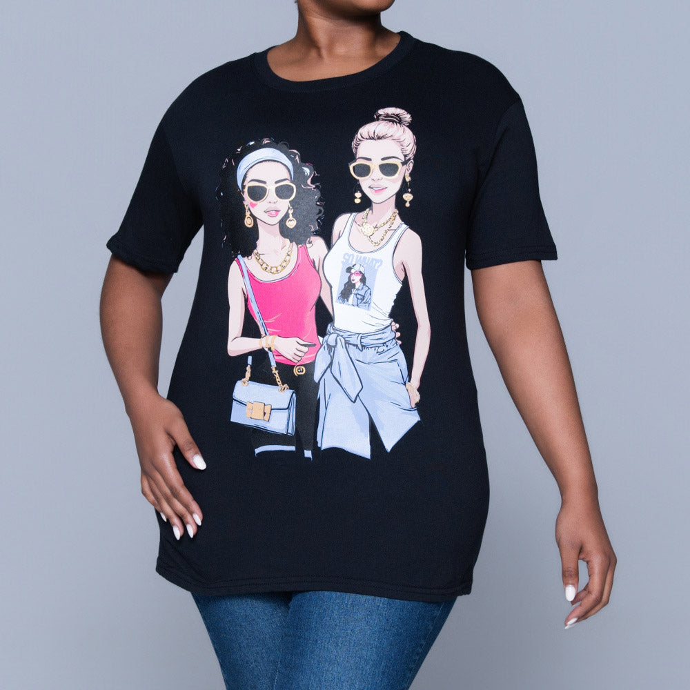 Black Statement Print Oversized Tee