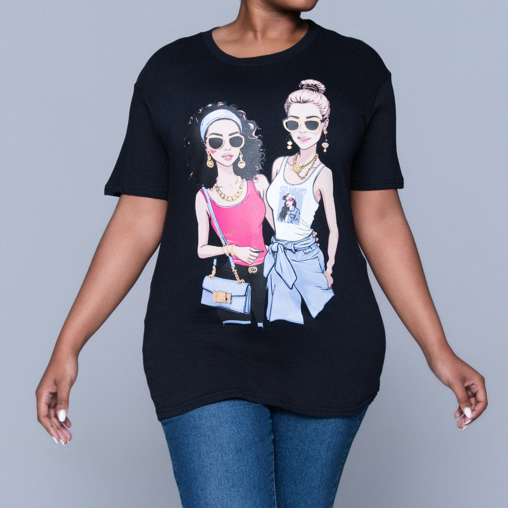 Black Statement Print Oversized Tee