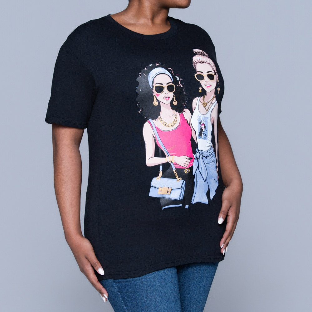 Black Statement Print Oversized Tee