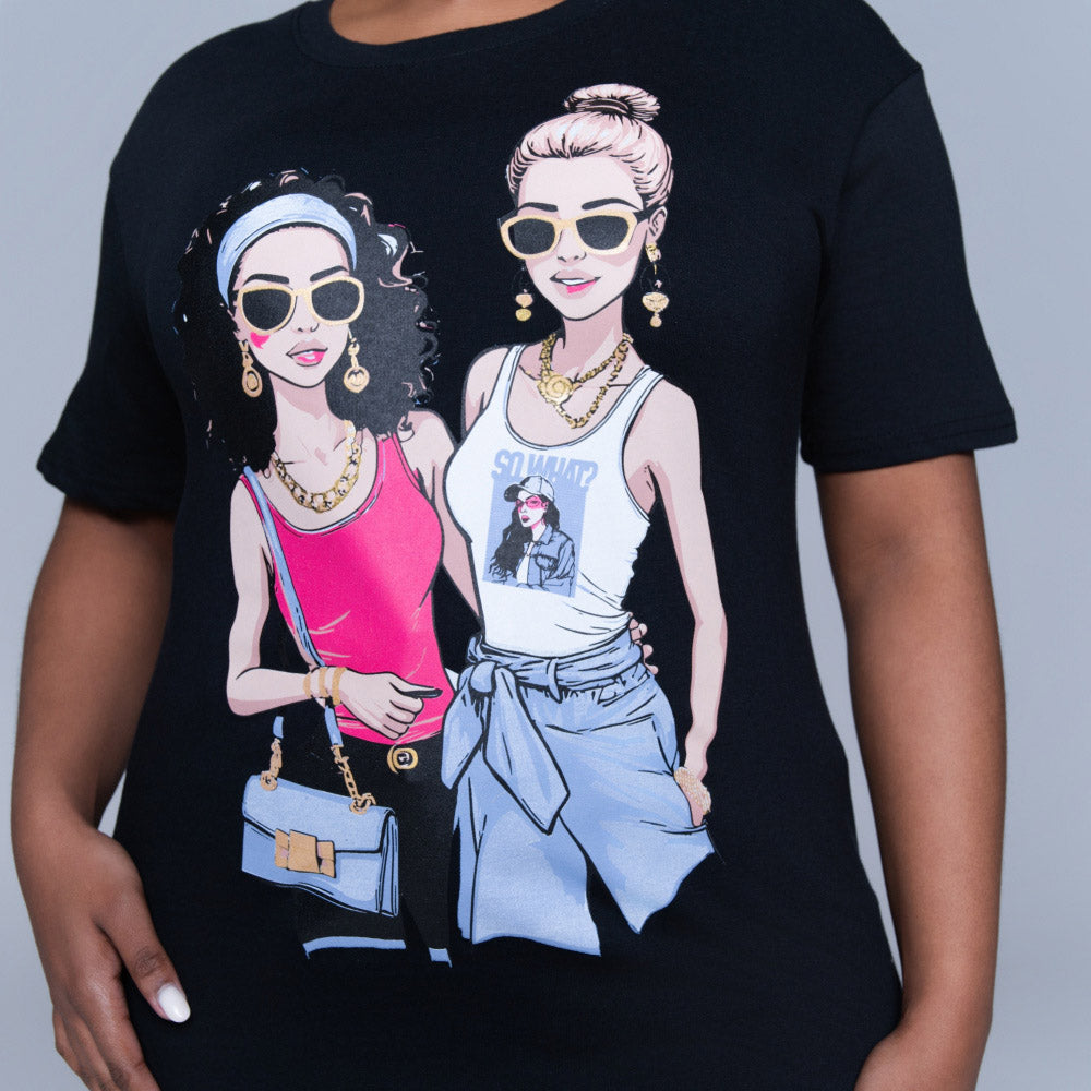 Black Statement Print Oversized Tee