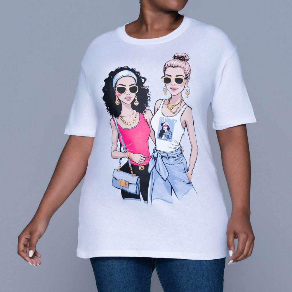 White Statement Print Oversized Tee