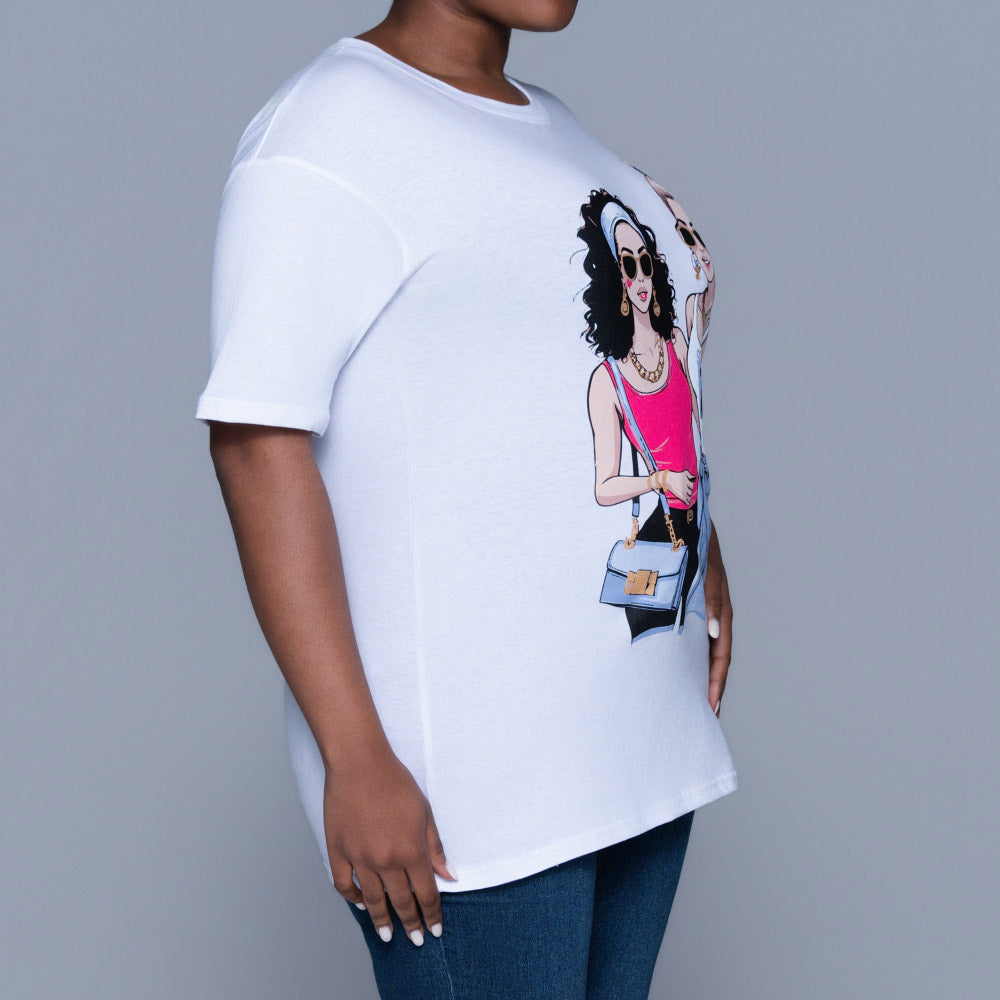 White Statement Print Oversized Tee