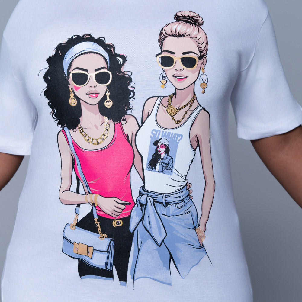 White Statement Print Oversized Tee