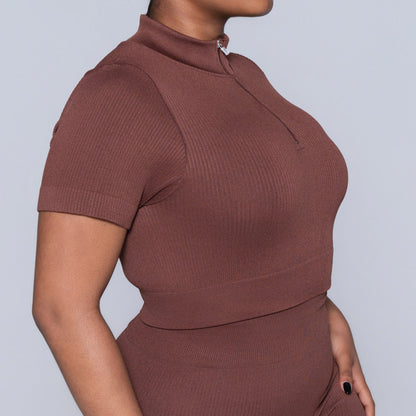 Brown Zip Detail Gym Top