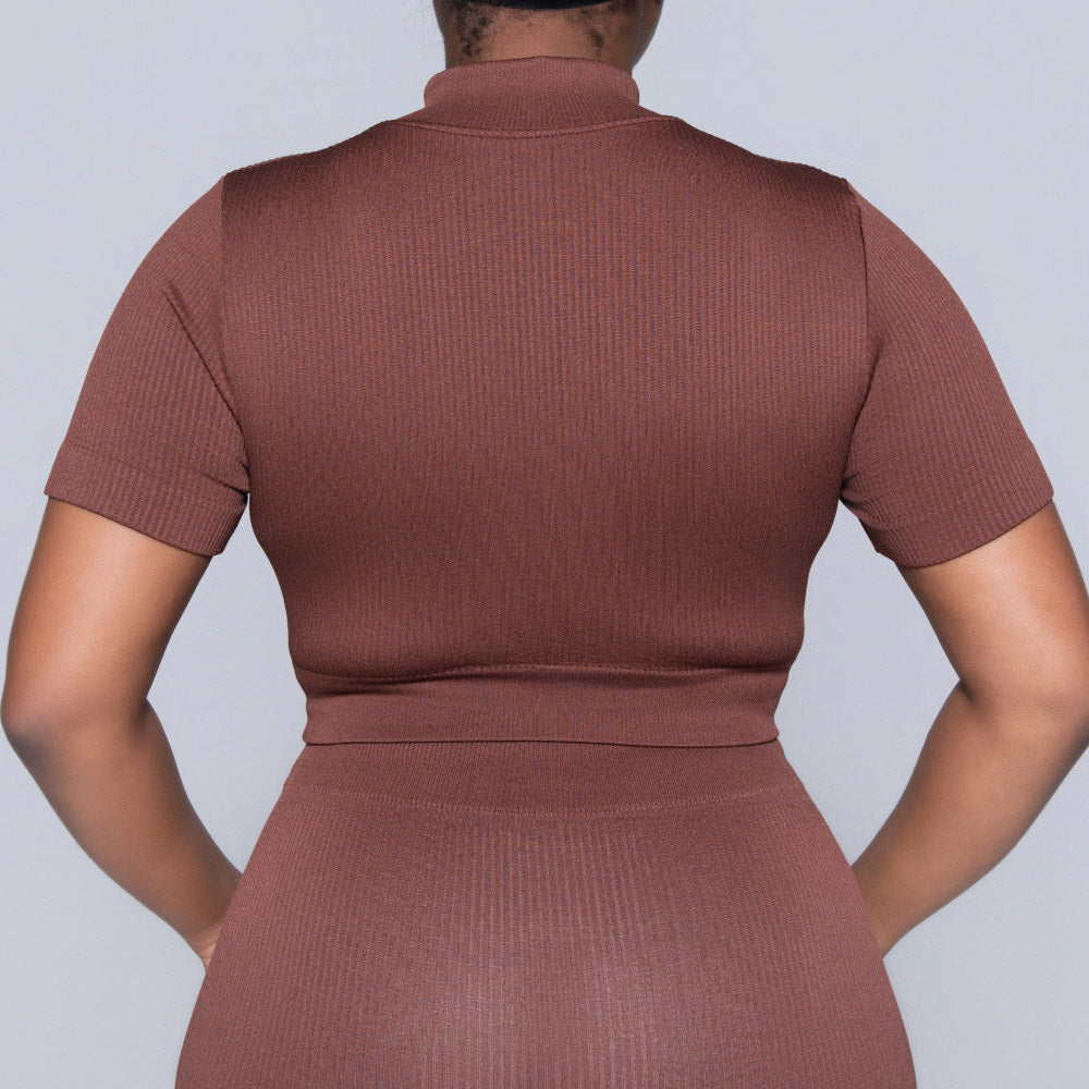 Brown Zip Detail Gym Top