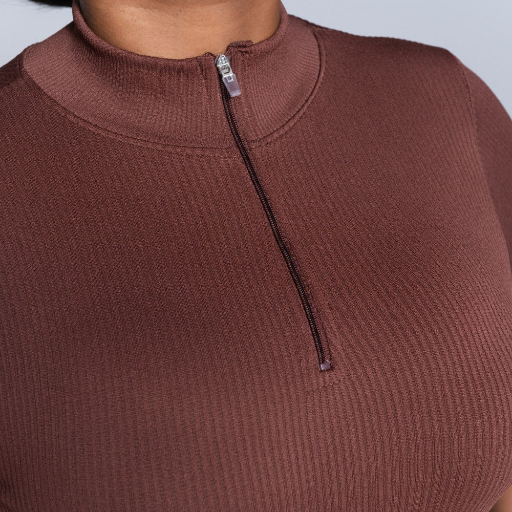 Brown Zip Detail Gym Top