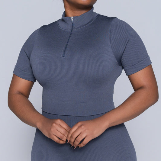 Grey Zip Detail Gym Top