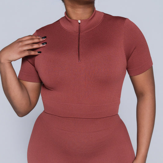 Rust Zip Detail Gym Top