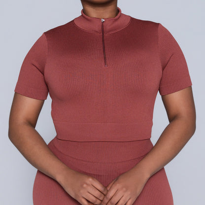 Rust Zip Detail Gym Top
