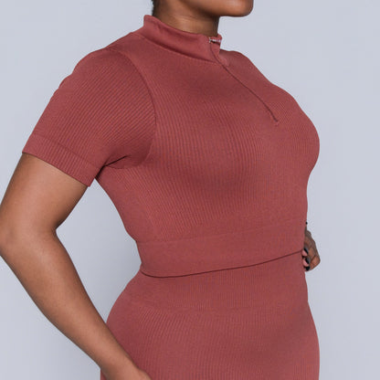 Rust Zip Detail Gym Top