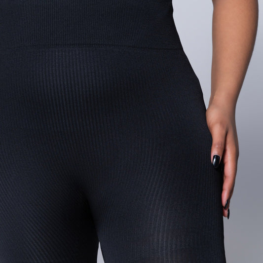 Black Ribbed Gym  Leggings