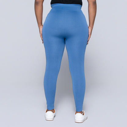 Light Blue Ribbed Gym  Leggings
