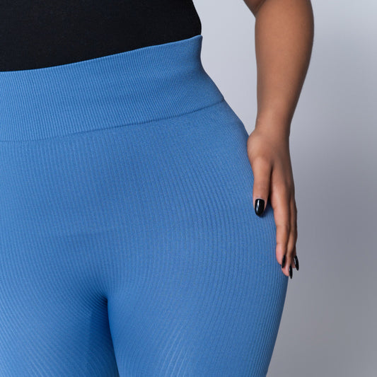 Light Blue Ribbed Gym  Leggings