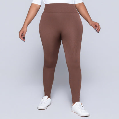 Brown Ribbed Gym  Leggings