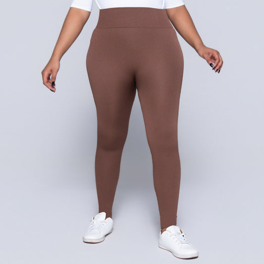 Brown Ribbed Gym  Leggings