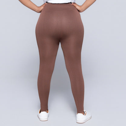 Brown Ribbed Gym  Leggings