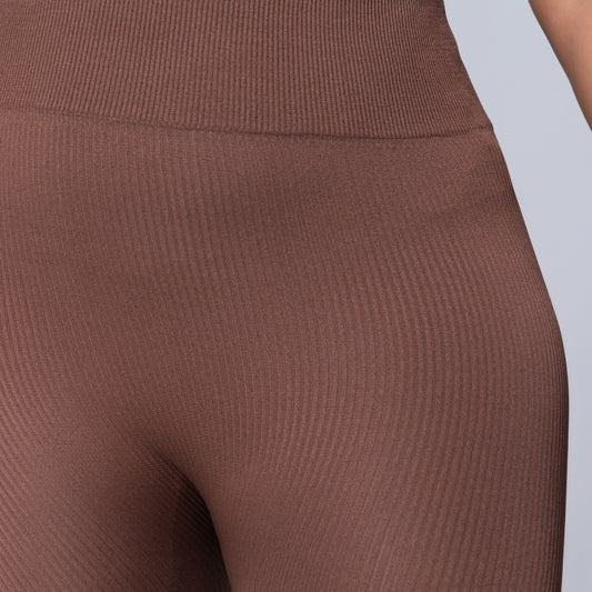 Brown Ribbed Gym  Leggings