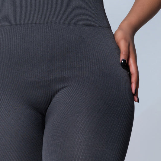Grey Ribbed Gym  Leggings