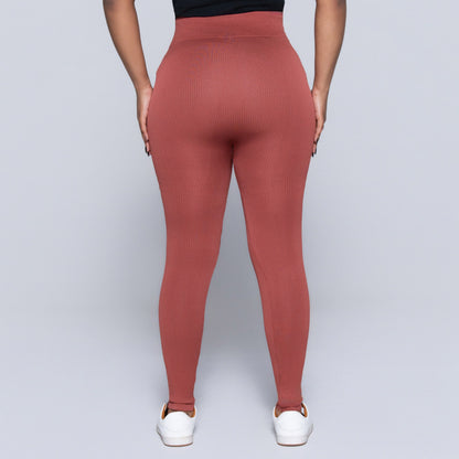 Rust Ribbed Gym  Leggings