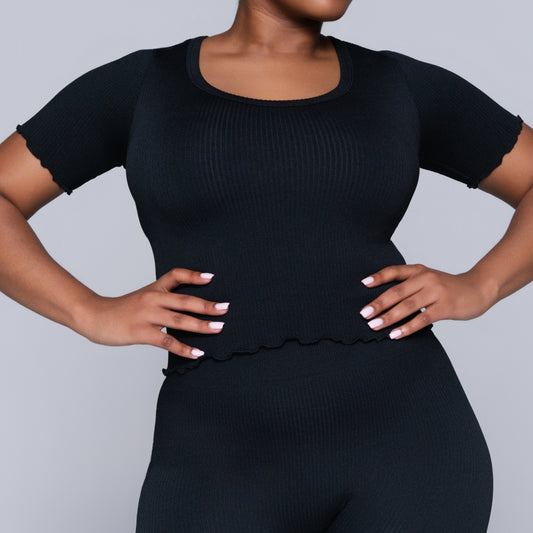 Frill Edit Black Gym Top