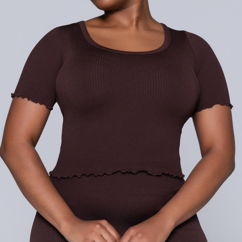Frill Edit Brown Gym Top