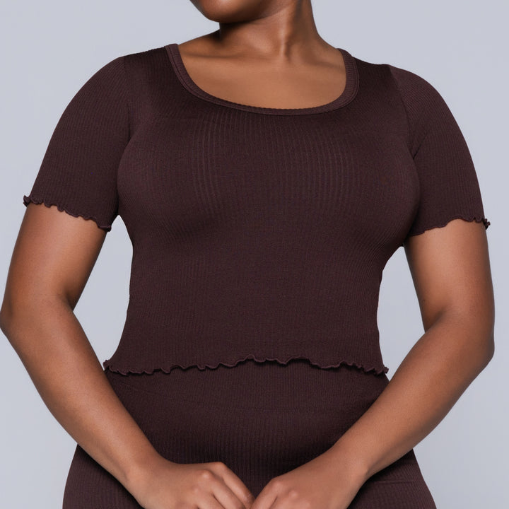 Frill Edit Brown Gym Top