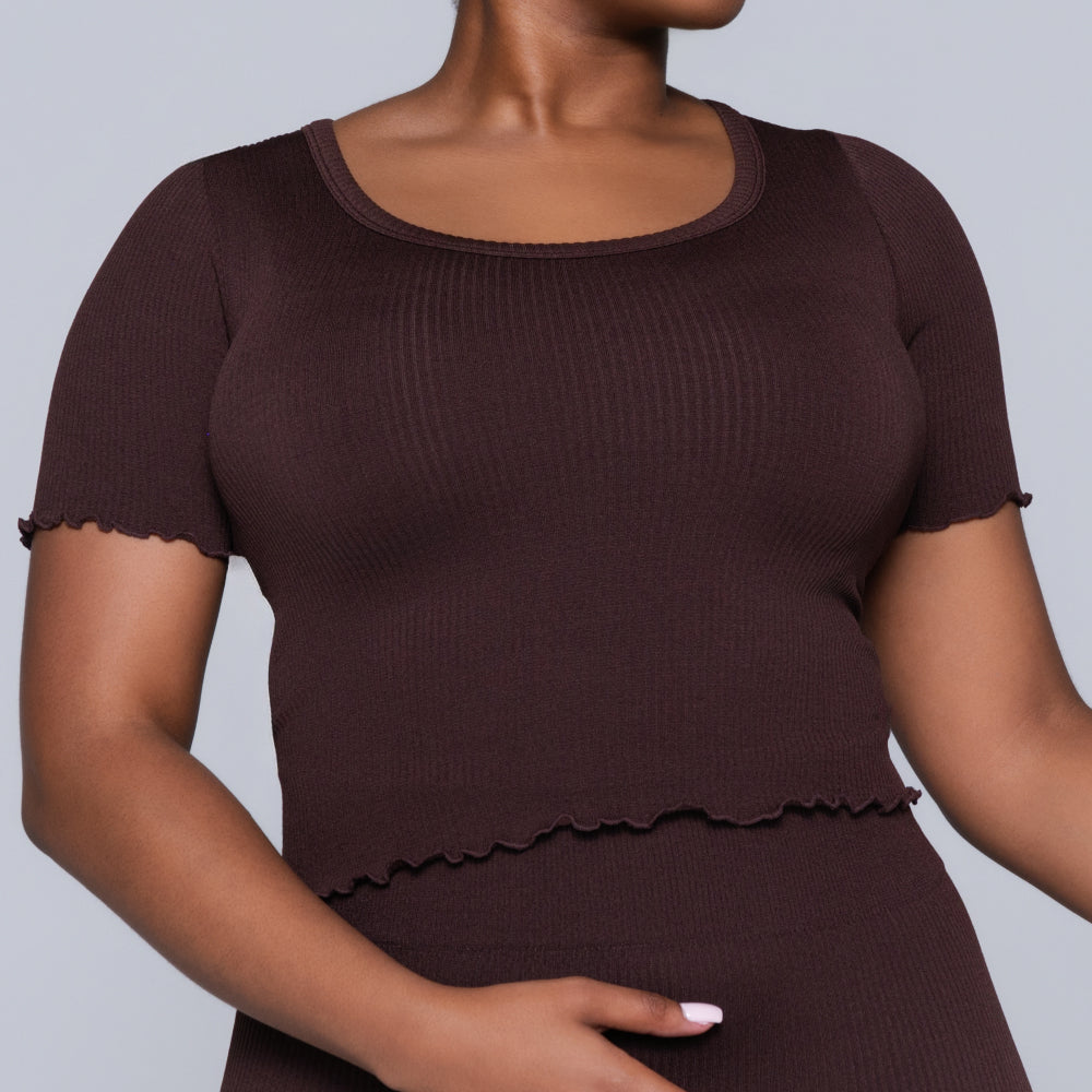 Frill Edit Brown Gym Top