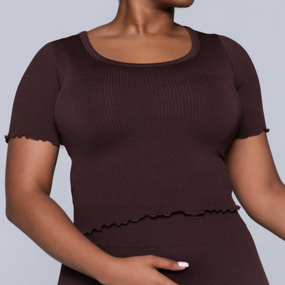 Frill Edit Brown Gym Top