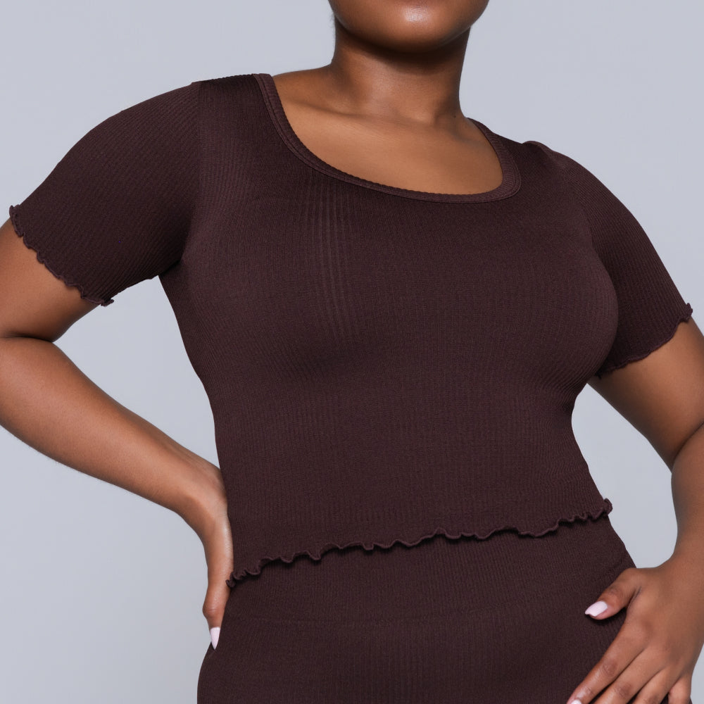 Frill Edit Brown Gym Top