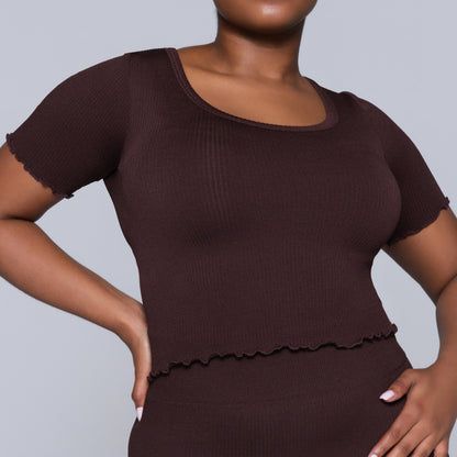 Frill Edit Brown Gym Top