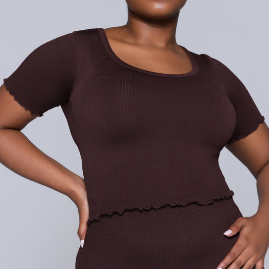 Frill Edit Brown Gym Top