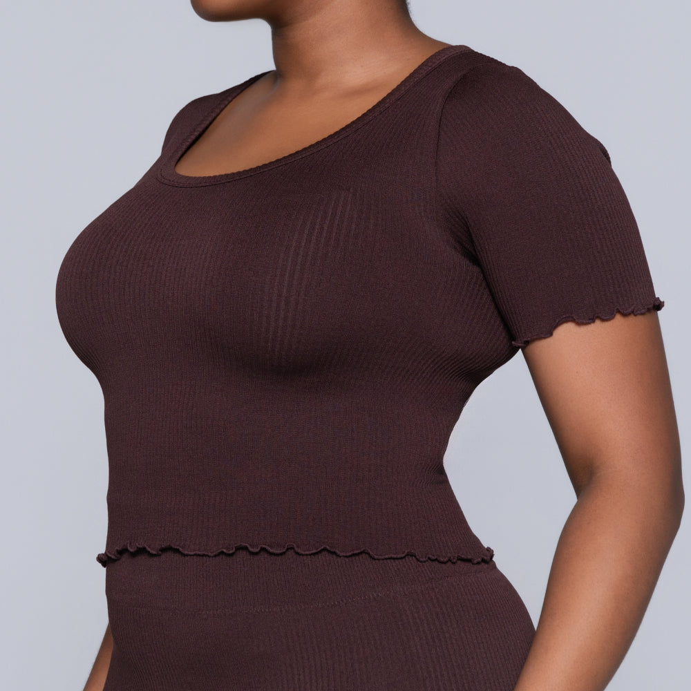 Frill Edit Brown Gym Top