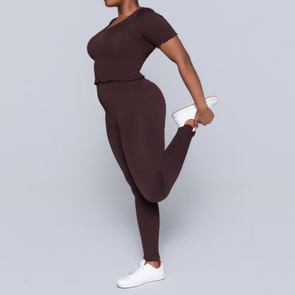 Frill Edit Brown Gym Top