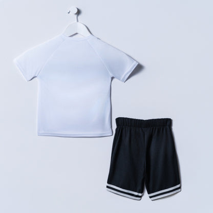 Boys Printed White Top And Shorts Set