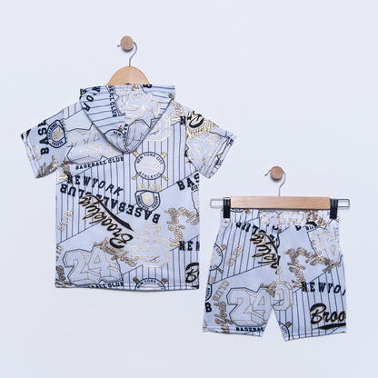 Boys White Baseball Top And Shorts Set