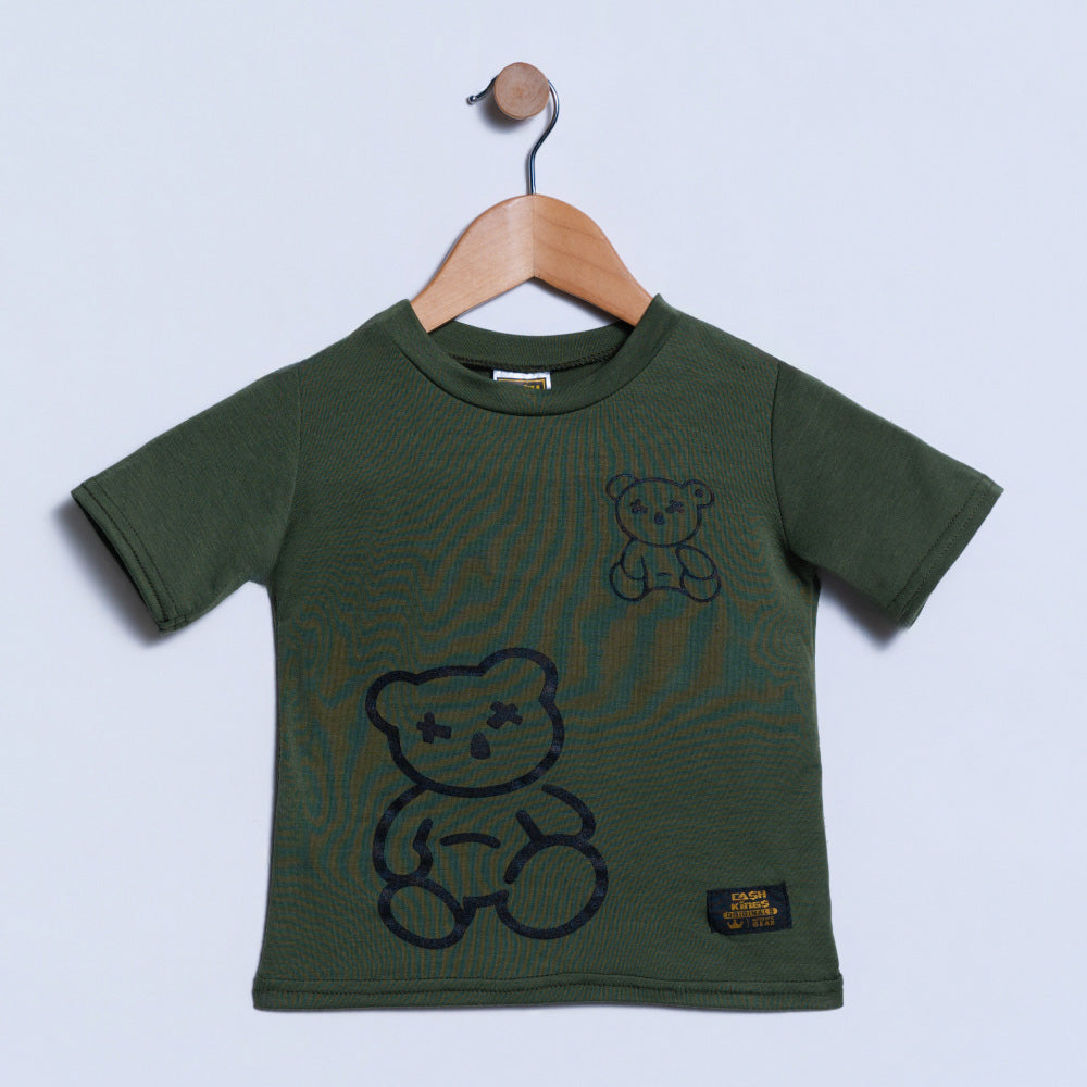 Olive Bear Print Boys Tee