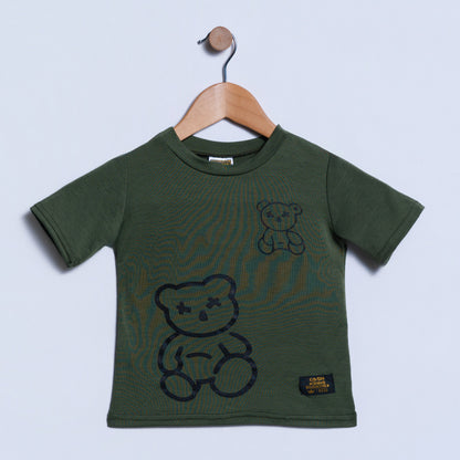 Olive Bear Print Boys Tee