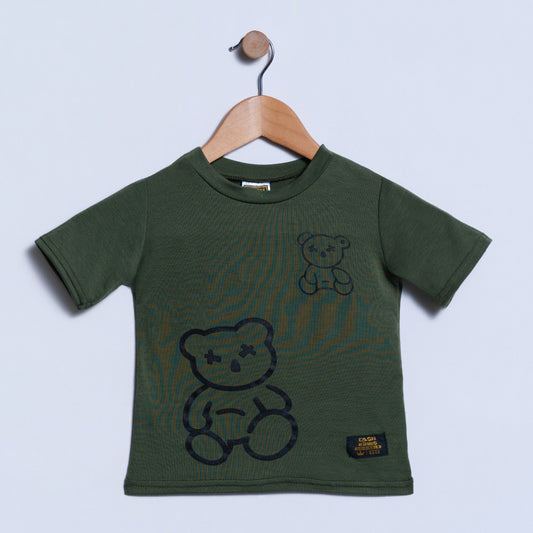 Olive Bear Print Boys Tee