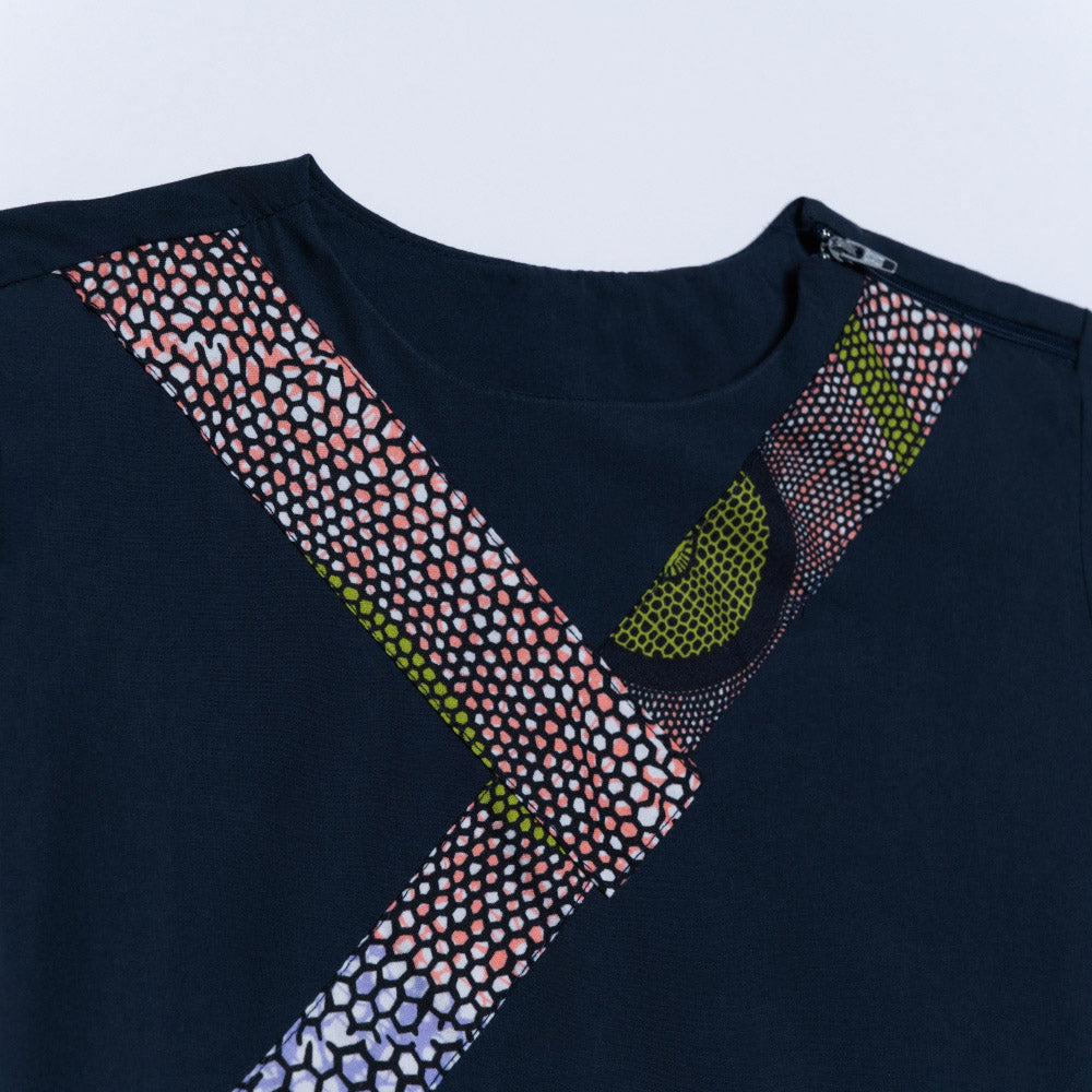 Boys Navy Wax Ethnic Print Top